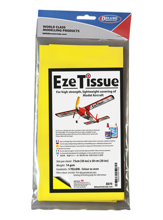 Deluxe materials Eze Tissue Japanpapper Gul 5/pack i gruppen RADIOSTYRDA FLYG / Tillbehör / Beklädnad & maskering / Beklädnad hos Rynosx4 Hobbyshop AB (DL-BD70)
