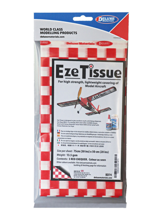 Deluxe materials Eze Tissue Japanpapper Rutig Röd 3/pack i gruppen RADIOSTYRDA FLYG / Tillbehör / Beklädnad & maskering / Beklädnad hos Rynosx4 Hobbyshop AB (DL-BD74)