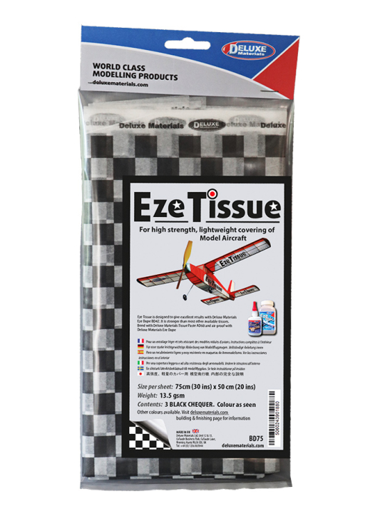 Deluxe materials Eze Tissue Japanpapper Rutig Svart 3/pack i gruppen RADIOSTYRDA FLYG / Tillbehör / Beklädnad & maskering / Beklädnad hos Rynosx4 Hobbyshop AB (DL-BD75)