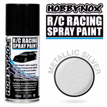 Hobbynox Metallic Silver R/C Racing Spray Frg 150 ml i gruppen Bygg & Verktyg / Frg & penslar / Lexan sprayfrg hos Rynosx4 Hobbyshop AB (HN1200)