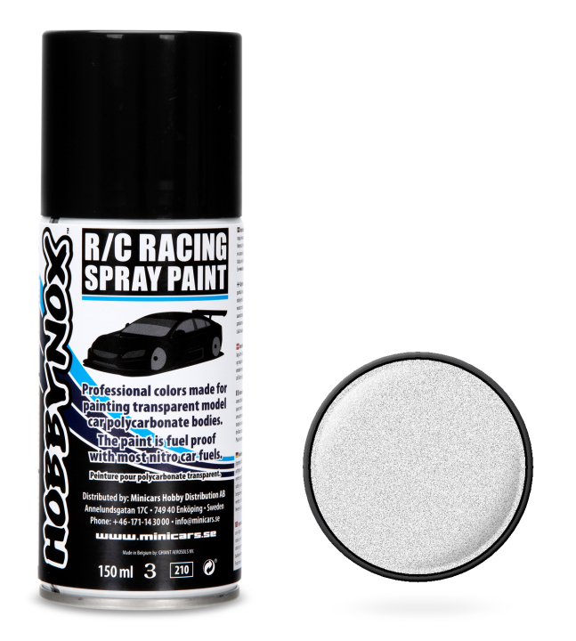 Hobbynox Metallic Silver R/C Racing Spray Färg 150 ml i gruppen Bygg & Verktyg / Färg & penslar / Lexan sprayfärg hos Rynosx4 Hobbyshop AB (HN1200)