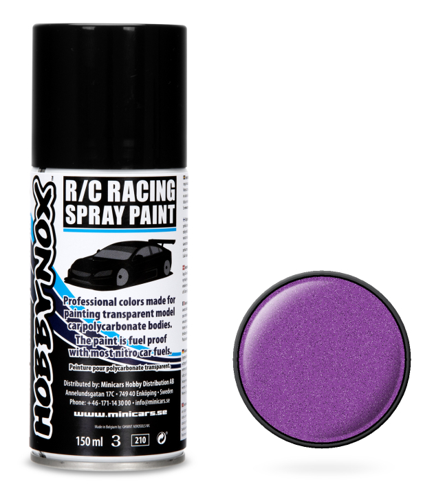 Hobbynox Metallic Lila R/C Racing Spray Färg 150 ml i gruppen Bygg & Verktyg / Färg & penslar / Lexan sprayfärg hos Rynosx4 Hobbyshop AB (HN1205)