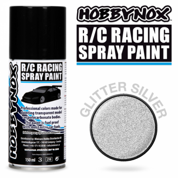 Hobbynox Glitter Silver R/C Racing Spray Frg 150 ml i gruppen RADIOSTYRD BIL / Tillbehr / Lackering hos Rynosx4 Hobbyshop AB (HN1210)