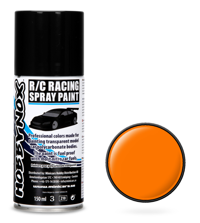 Hobbynox Neon Orange R/C Racing Spray Färg 150 ml i gruppen Bygg & Verktyg / Färg & penslar / Lexan sprayfärg hos Rynosx4 Hobbyshop AB (HN1402)