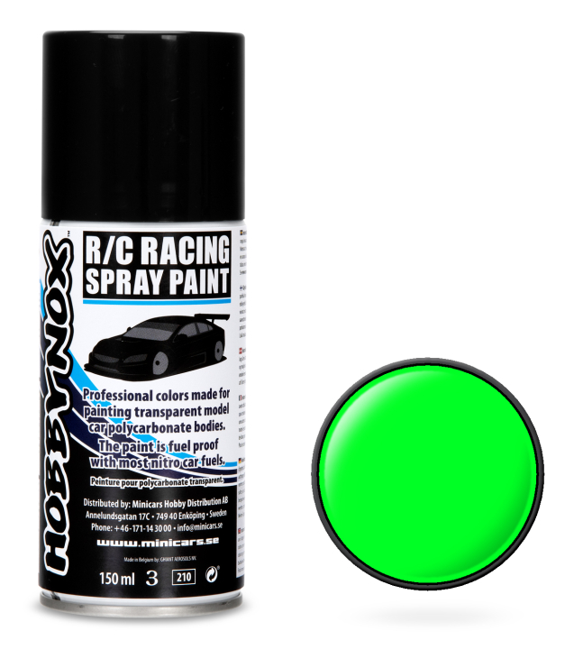 Hobbynox Neon Grön R/C Racing Spray Färg 150 ml i gruppen Bygg & Verktyg / Färg & penslar / Lexan sprayfärg hos Rynosx4 Hobbyshop AB (HN1408)