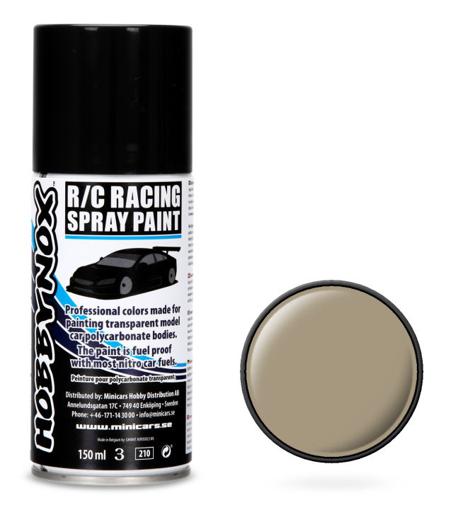 Hobbynox Beige R/C Racing Spray Färg 150 ml i gruppen Bygg & Verktyg / Färg & penslar / Lexan sprayfärg hos Rynosx4 Hobbyshop AB (HN1600)