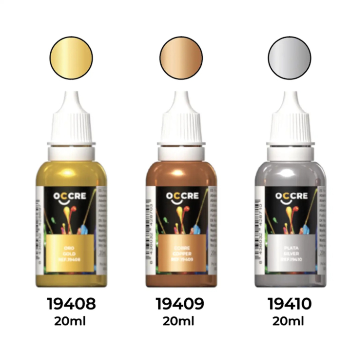 OcCre Färgset 3 Flaskor Metallic i gruppen Bygg & Verktyg / Färg & penslar / Övrig färg hos Rynosx4 Hobbyshop AB (OC90550)