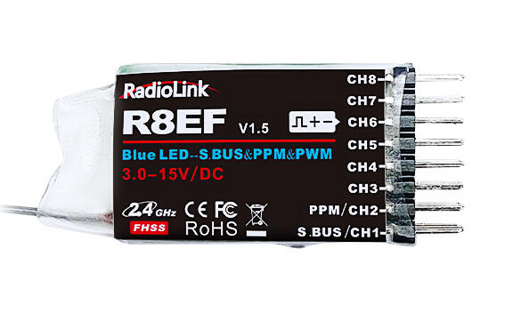 RadioLink Mottagare R8EF 8-kanals i gruppen RADIOSTYRDA FLYG / Radioutrustning / Mottagare hos Rynosx4 Hobbyshop AB (RLR8EF)