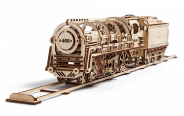 Ugears Steam Locomotiv with Tender i gruppen Bygg & Verktyg / Byggsatser tr / Mekaniska 3D-Pussel hos Rynosx4 Hobbyshop AB (UG70012)