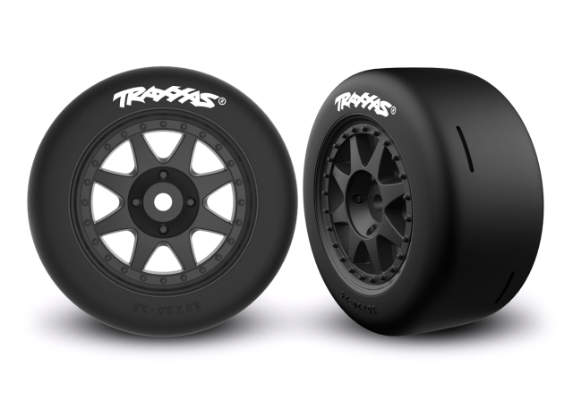 Traxxas Däck & Fälg Speed Slicks Hard / Mini Rally Svart Fram (2)