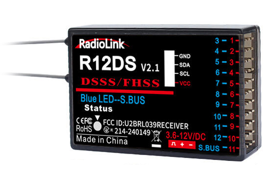 RadioLink Mottagare R12DS 12-kanaler (AT9,AT9S,AT10,AT10ll)