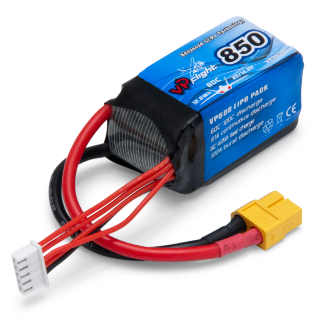 Li-Po Batteri 4S 14,8V 850mAh 60C XT60-Kontakt