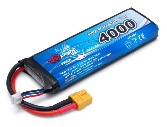 Li-Po Batteri 2S 7,4V 4000mAh 25C XT60-Kontakt