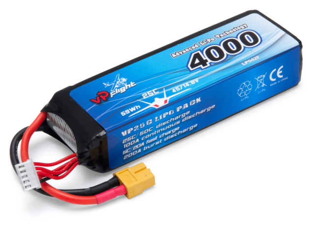 Li-Po Batteri 4S 14,8V 4000mAh 25C XT60-Kontakt