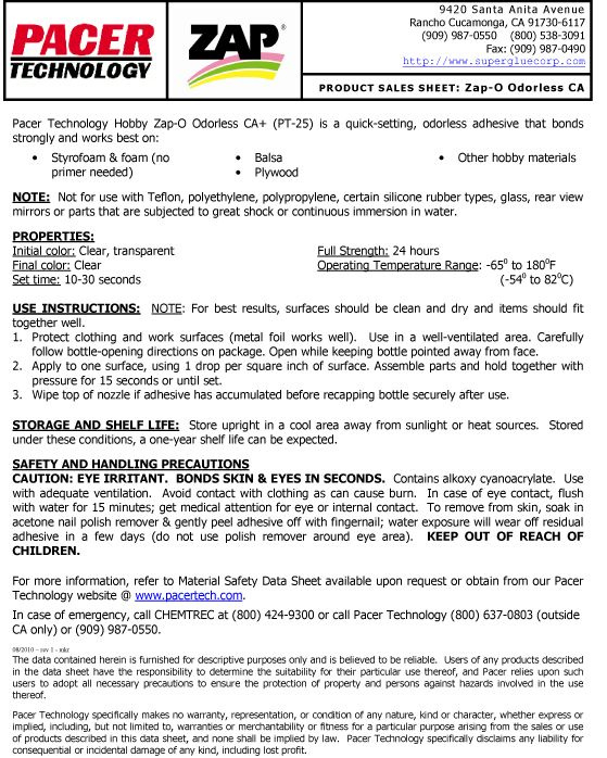 ZAP-O "Luktfri" CA 20gr Foam-safe