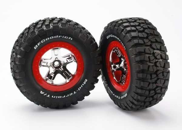 Traxxas Däck & Fälg BFGoodrich/SCT Krom-Röd 2WD Fram (2)
