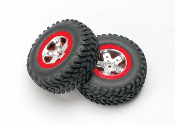 Traxxas Däck & Fälg SCT/SCT Matt Krom-Röd 4WD/2WD Bak (2)