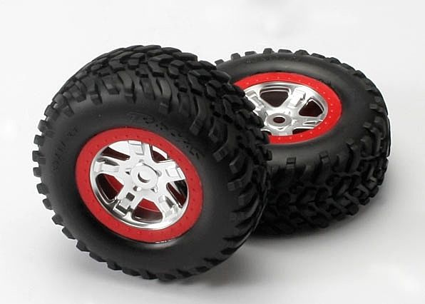Traxxas Däck & Fälg SCT/SCT Krom-Röd (14mm) (2)