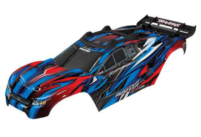 Traxxas Kaross Rustler 4x4 Blå/Röd (med Karossfästen)