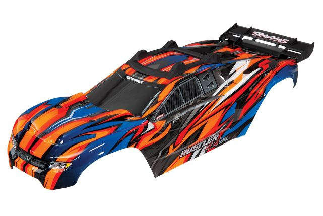 Traxxas Kaross Rustler 4x4 Orange (med Karossfästen)