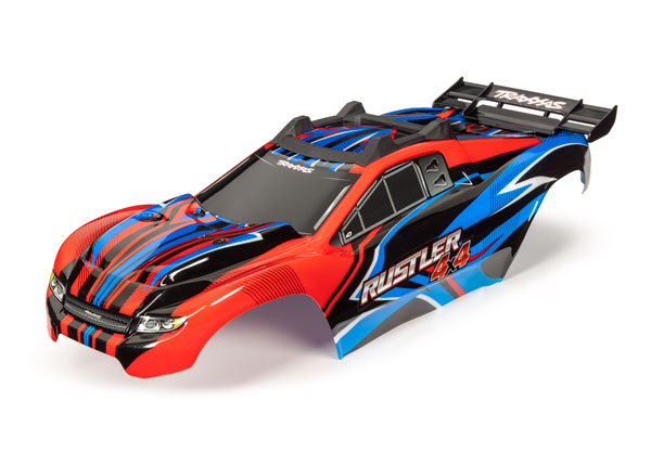 Traxxas Kaross Rustler 4x4 Röd & Blå Målad