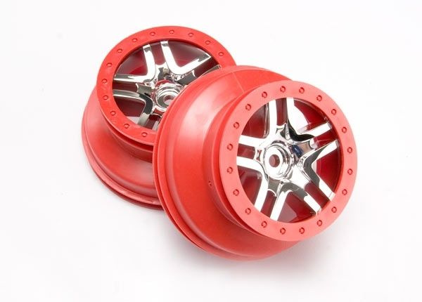 Traxxas Fälg SCT Split-Spoke Krom-Röd 2.2/3.0' 4WD/2WD Bak (2)