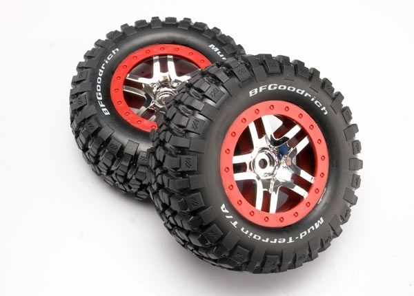 Traxxas Däck & Fälg Goodrich/S-Spoke Krom-Röd 4WD/2WD Bak (2)
