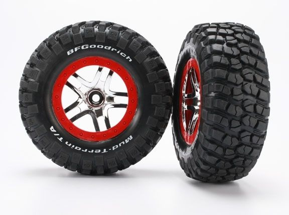 Traxxas Däck & Fälg Goodrich S1/S-Spoke Krom-Röd 4WD/2WD Bak (2)