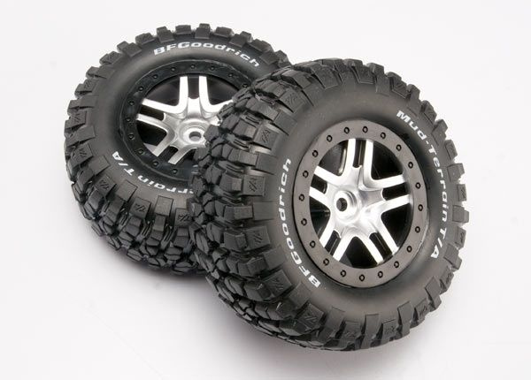 Traxxas Däck & Fälg Goodrich/S-Spoke Krom-Svart 4WD/2WD Bak TSM (2)