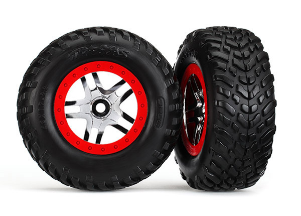 Traxxas Däck & Fälg SCT S1/S-Spoke Krom-Röd 4WD/2WD Bak TSM (2)