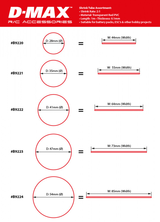 DynoMAX Krympslang Röd Transparent D28/B44mm x 1m