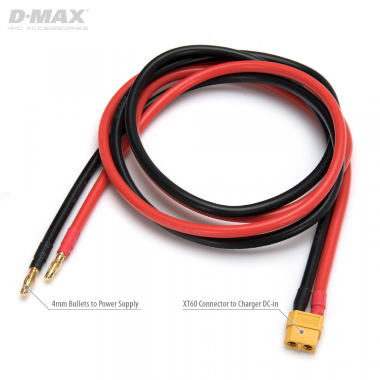 DynoMAX Strömförsörjningskabel XT60 IDST med Batteriklämmor + 4mm 1m