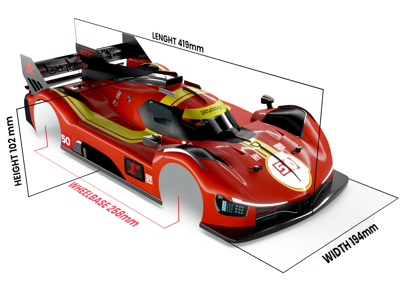 Bittydesign Hypercar Kaross 499T 1/10 190mm Tamiya TT-02