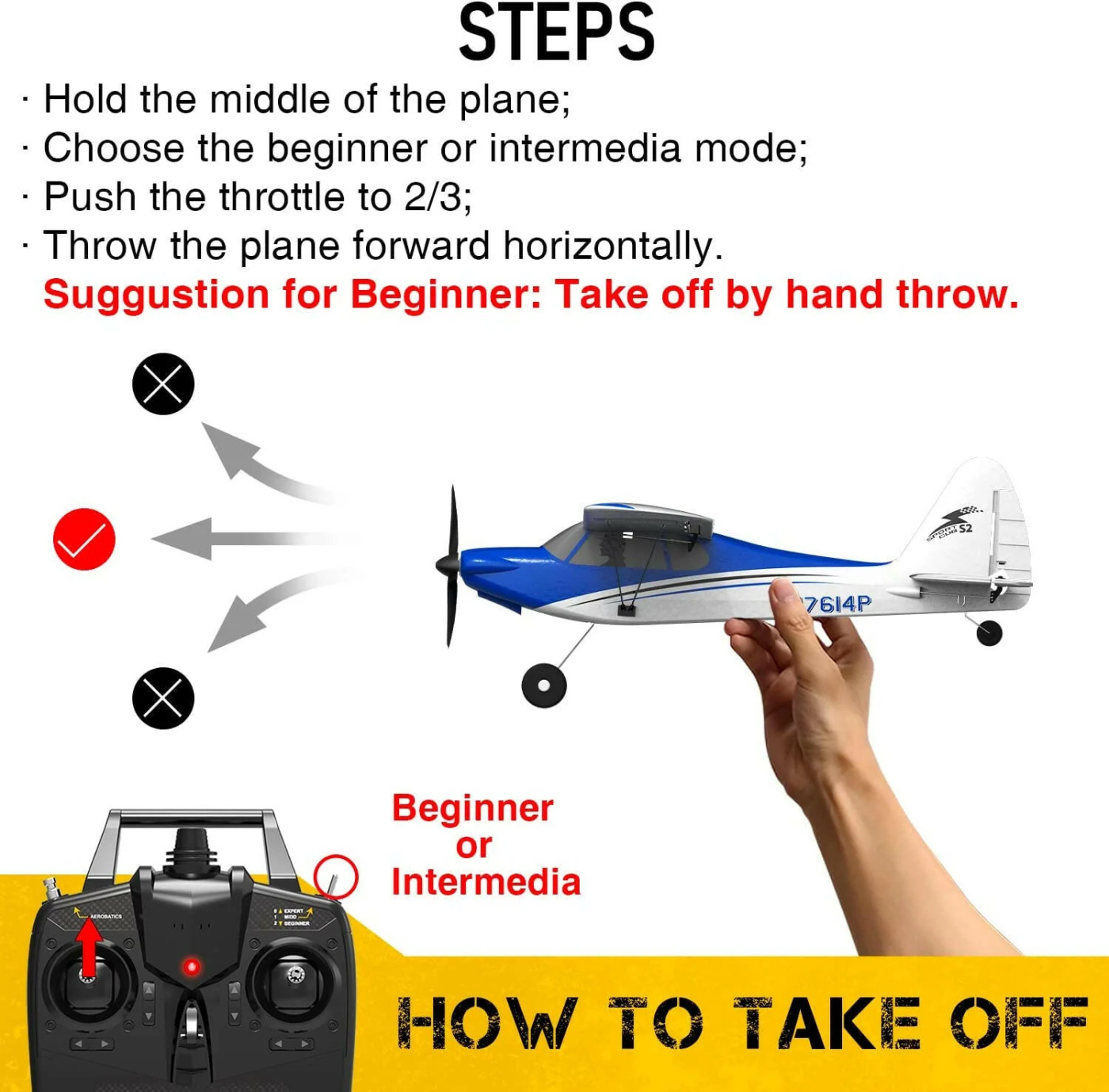 Volantex Sport Cub 500 Gyro 4-Kanals 500mm RTF Blå