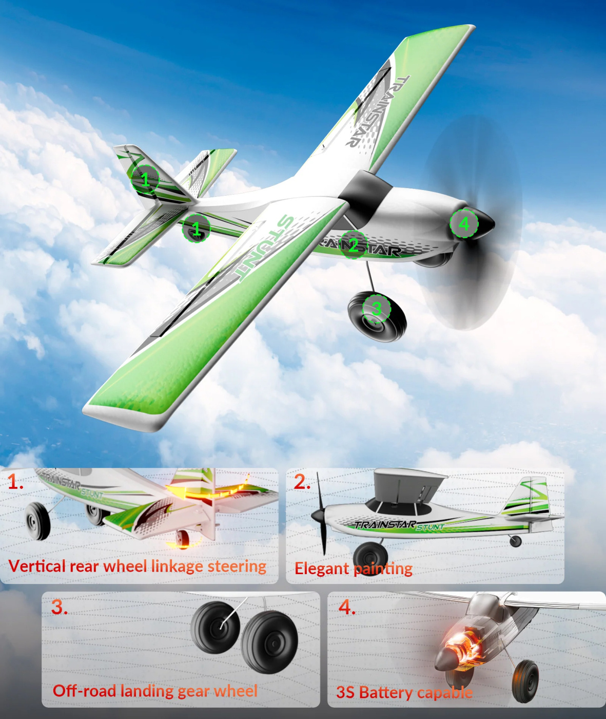 Volantex Trainstar Stunt Gyro Borstlös 500mm RTF Grön