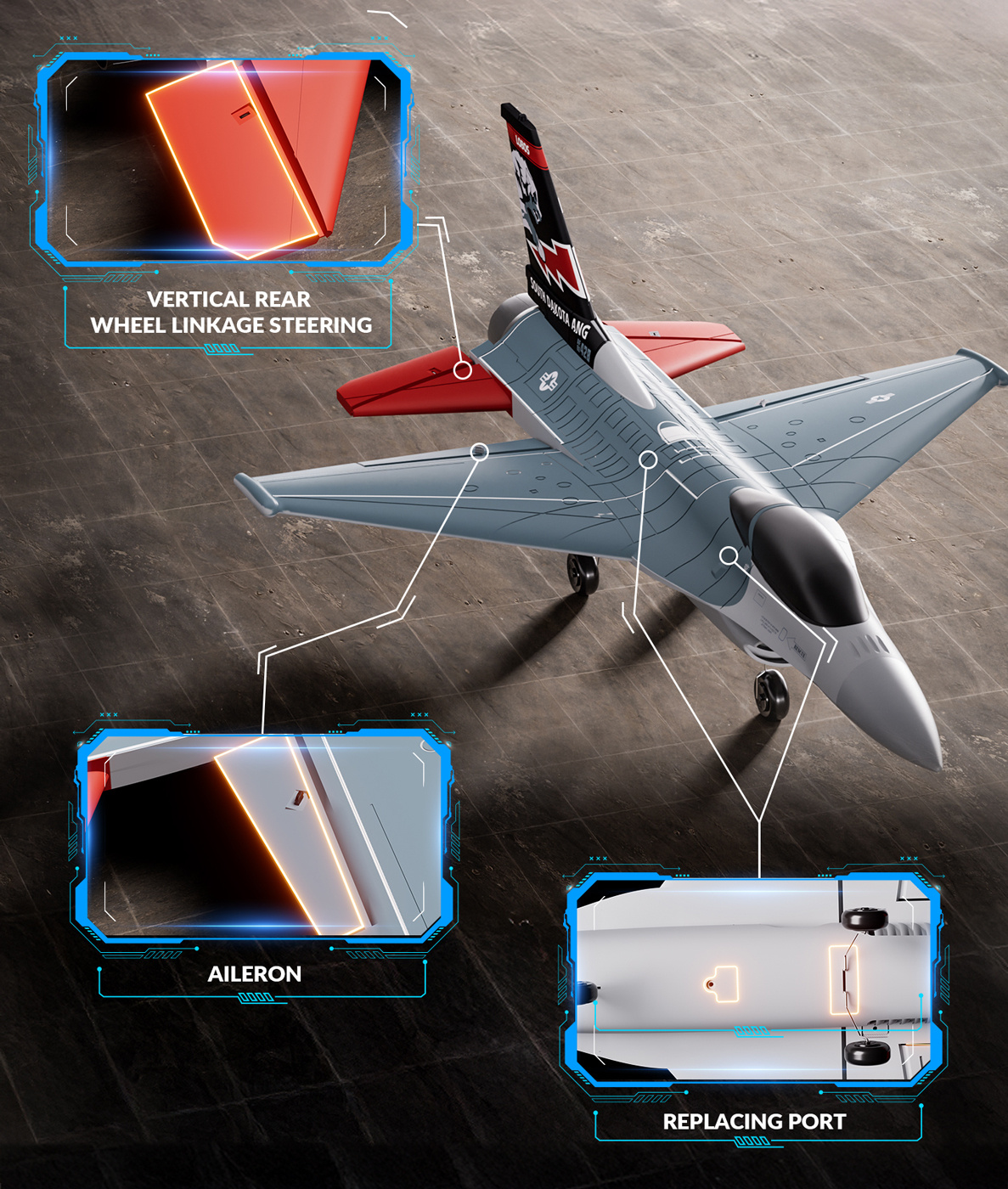 Volantex F16 Fighting Falcon Gyro Borstlös 4-Kanaler 340mm RTF