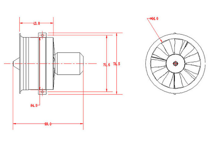 FMS Ducted Fan 64mm 3S-V2 11-blad 2840-KV3900