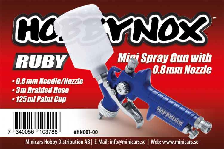 Hobbynox RUBY Mini Sprutpistol Top Feed 0.8mm 125ml Kopp 3m Slang