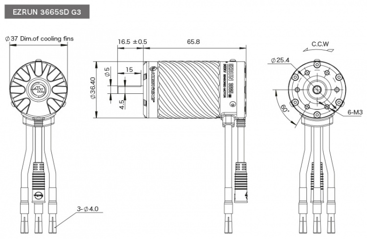 Hobbywing Elmotor EzRun 3665SD G3 2400kV BL Sensor 5mm Axel