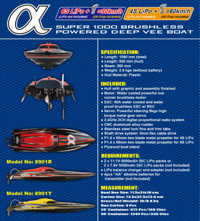 Joysway Alpha 1000 mm Borstlös V-båt ARTR Röd