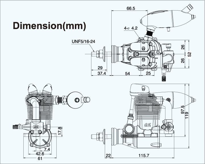 O.S. FS-95V 15.59cc 4-Takts Flygmotor med Ljuddämpare
