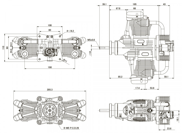 Saito FG-120TS Twin 4-takts Bensinmotor