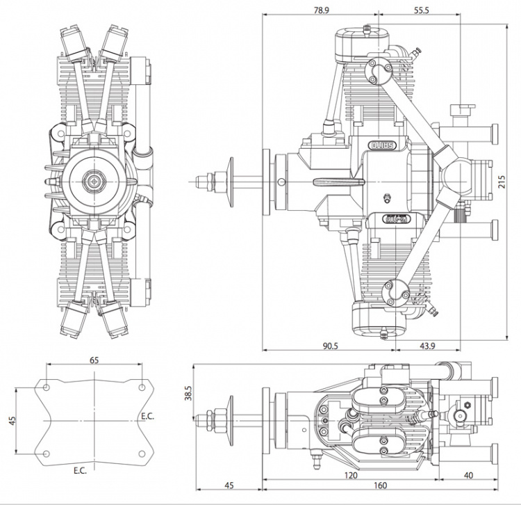 Saito FG-41TS 41cc 4-takts Twin Bensinmotor