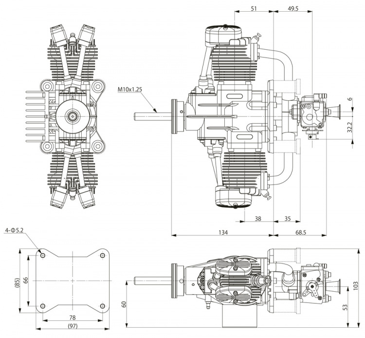 FG-61TS 61cc 4-takts Twin Bensinmotor