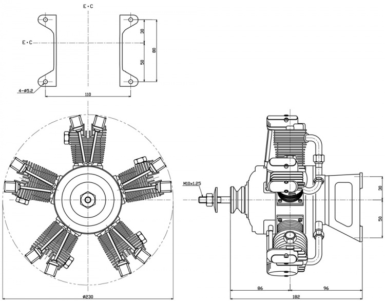 Saito FG-73R5 73cc 4-takts Stjärnmotor Bensin