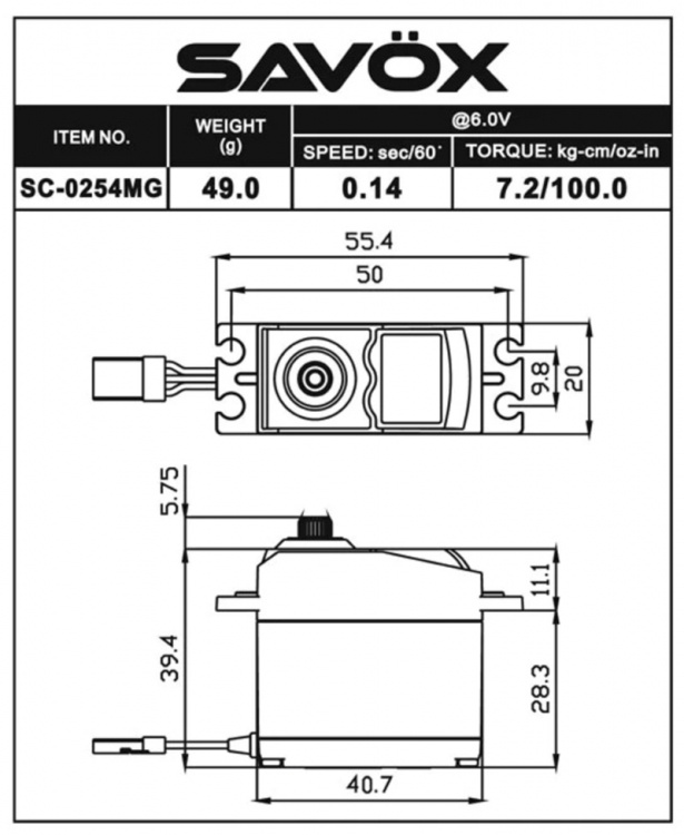 Savöx SC-0254MG-PLUS Servo 7.2kg 0.14s Metalldrev