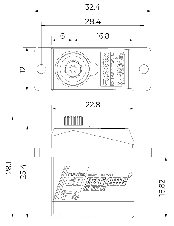 Savöx SH-0264MG Plus Servo 1,2Kg 0,06s Alu Metalldrev Mikro