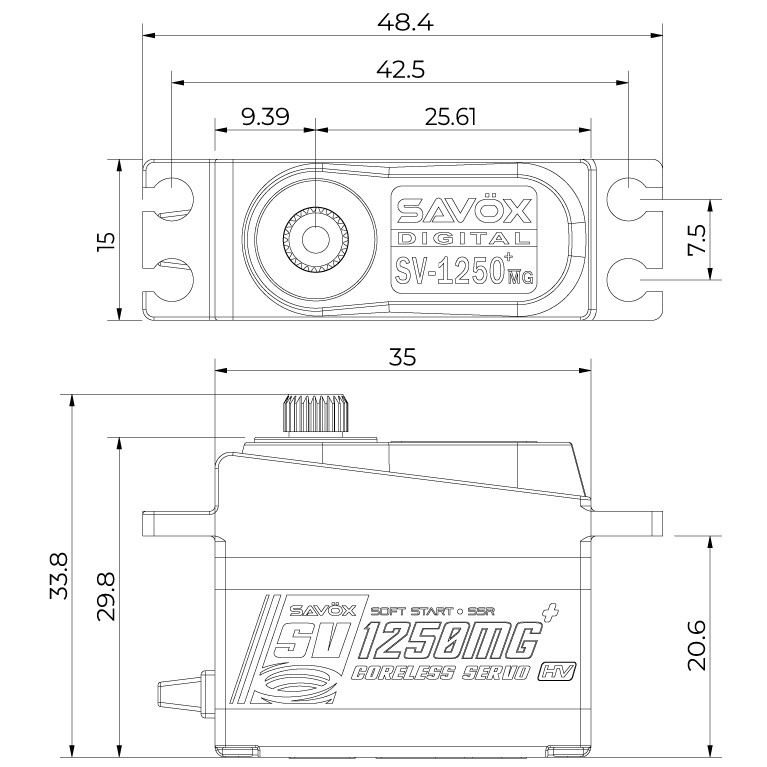 Savöx SV-1250MG Plus Servo 8kg 0.095s HV Alu Coreless Metalldrev Mini