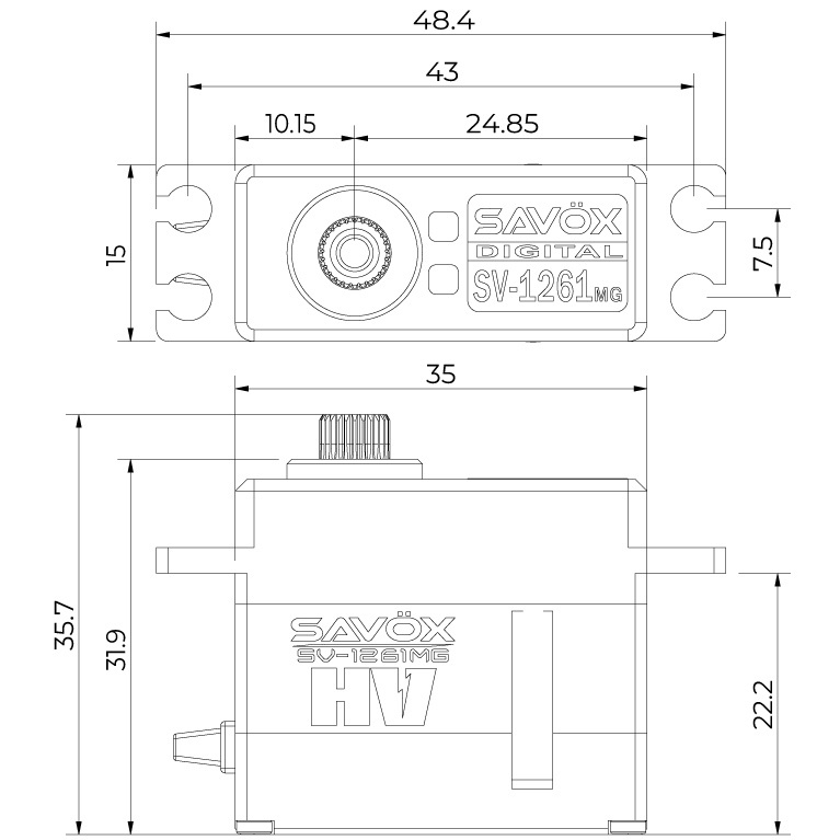 Savöx SV-1261MG Servo 20Kg 0.095s HV Alu Coreless Metalldrev Mini