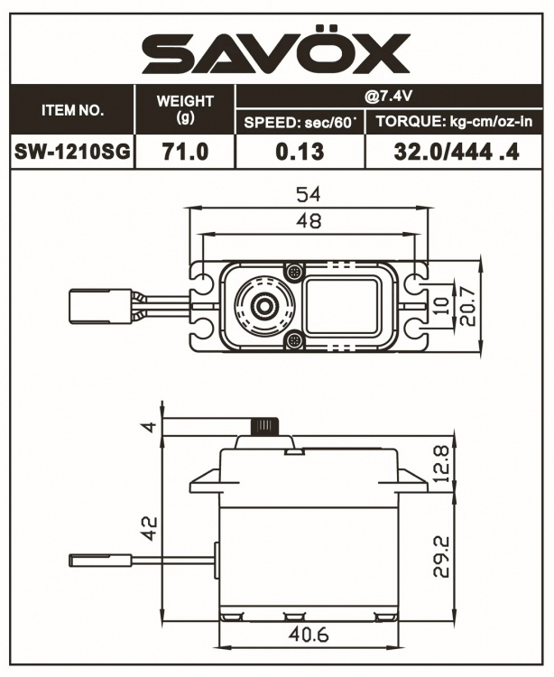 Savöx SW-1210SG Plus Servo 32Kg 0,13s HV Alu Coreless Ståldrev WP